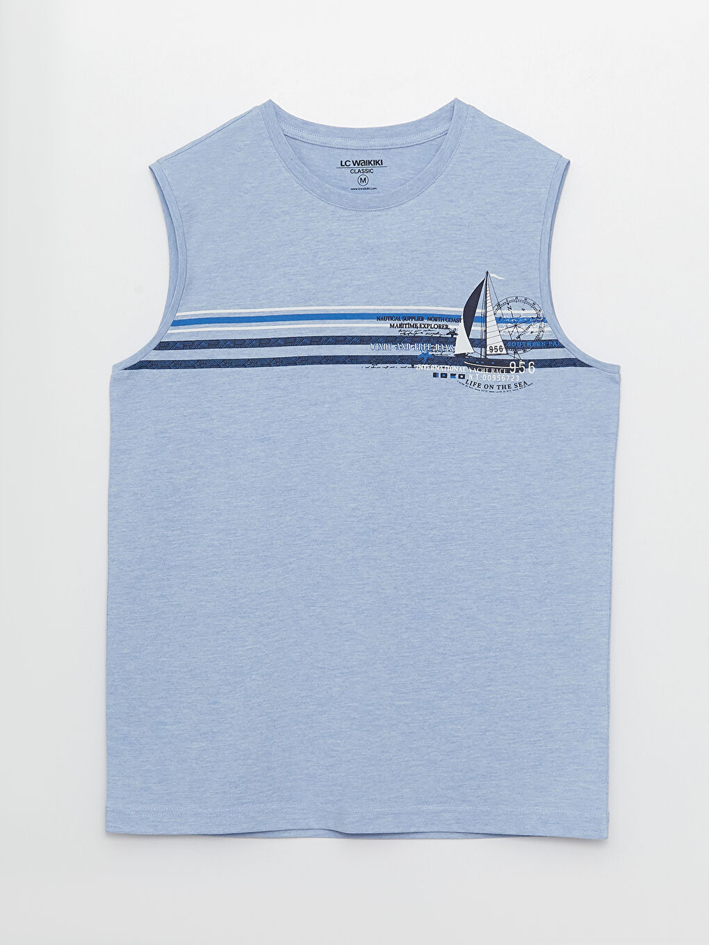 Mavi Bisiklet Yaka Baskılı Erkek Kolsuz Tişört-5