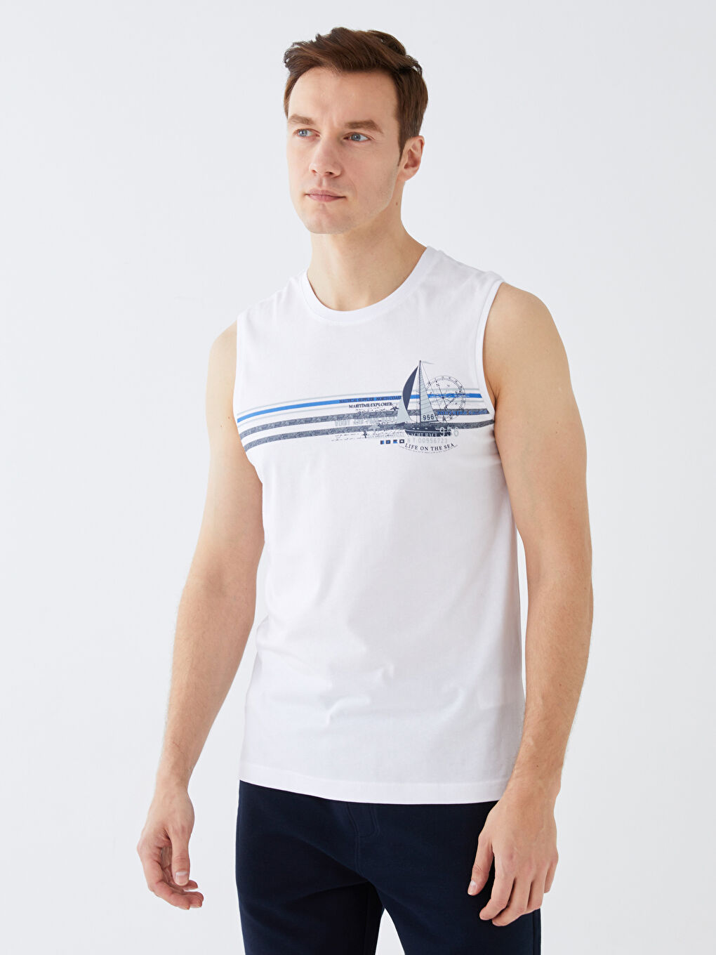 Crew Neck Printed Men's Sleeveless T-Shirt-2
