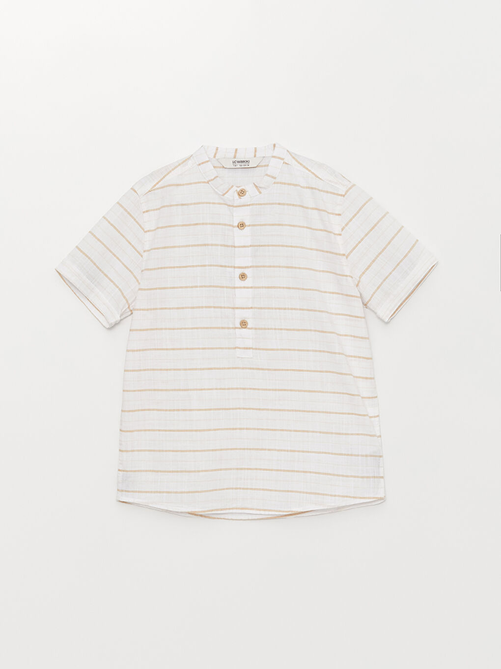 Grandad Collar Striped Short Sleeve Boys' Shirt