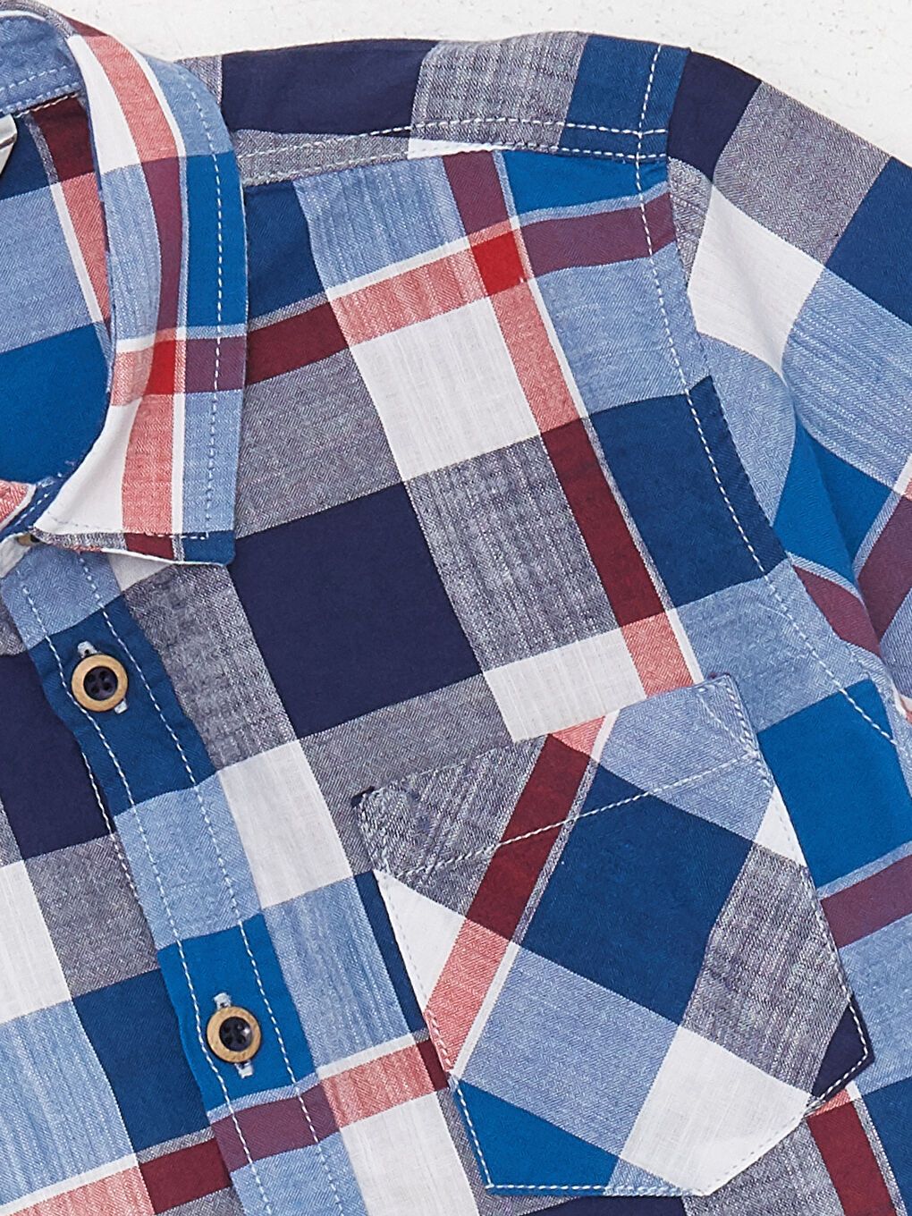 Mavi Ekose Kısa Kollu Erkek Çocuk Gömlek-5