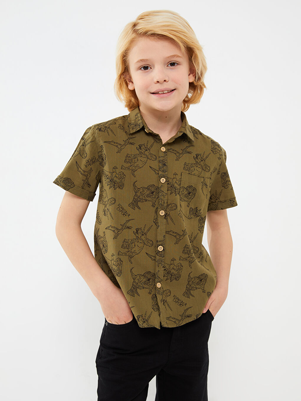 Patterned Short Sleeve Boys' Shirt -S3AY72Z4-LS6