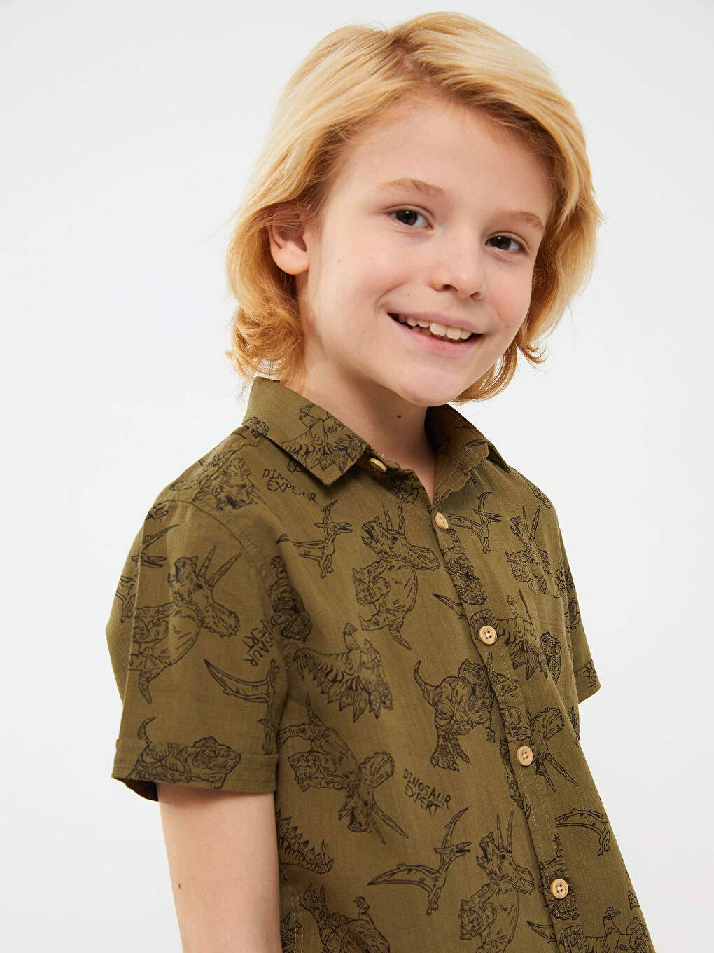 Patterned Short Sleeve Boys' Shirt -S3AY72Z4-LS6