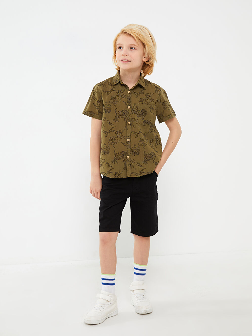 Patterned Short Sleeve Boys' Shirt -S3AY72Z4-LS6