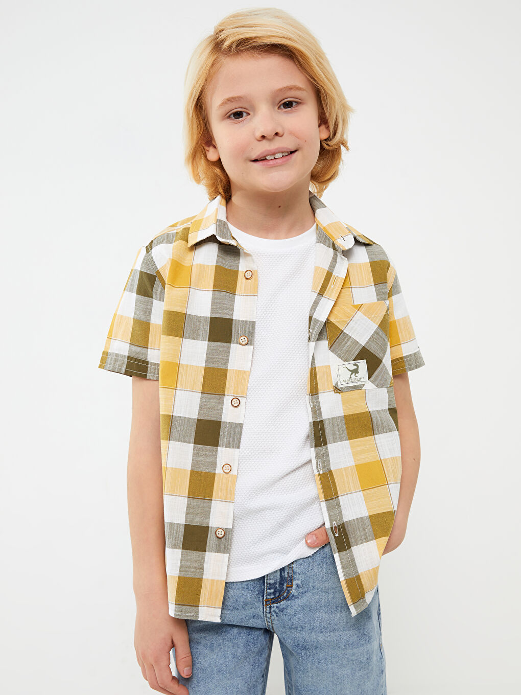 Plaid Short Sleeve Boys' Shirt -S3AY74Z4-LQ2