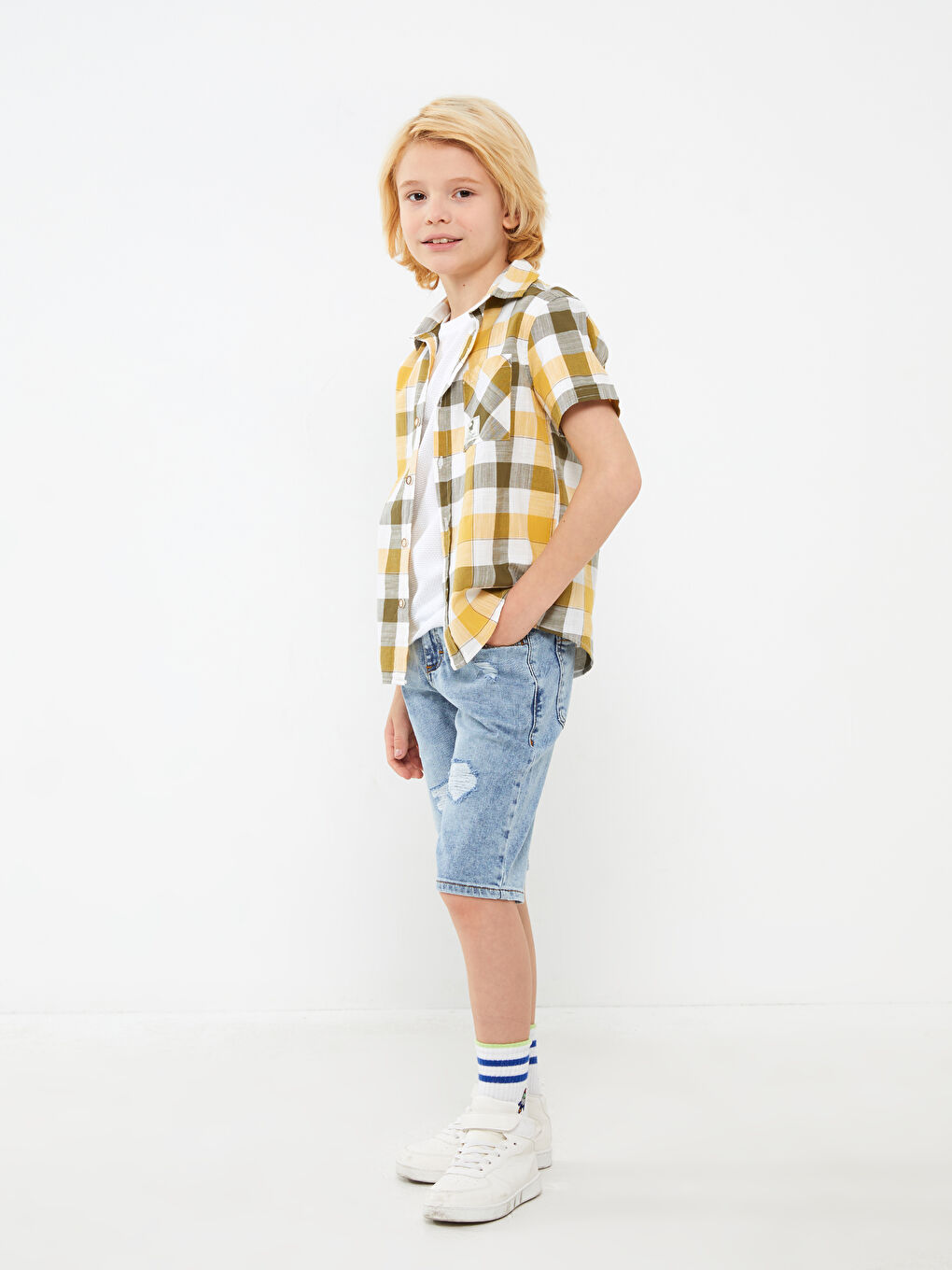 Plaid Short Sleeve Boys' Shirt -S3AY74Z4-LQ2