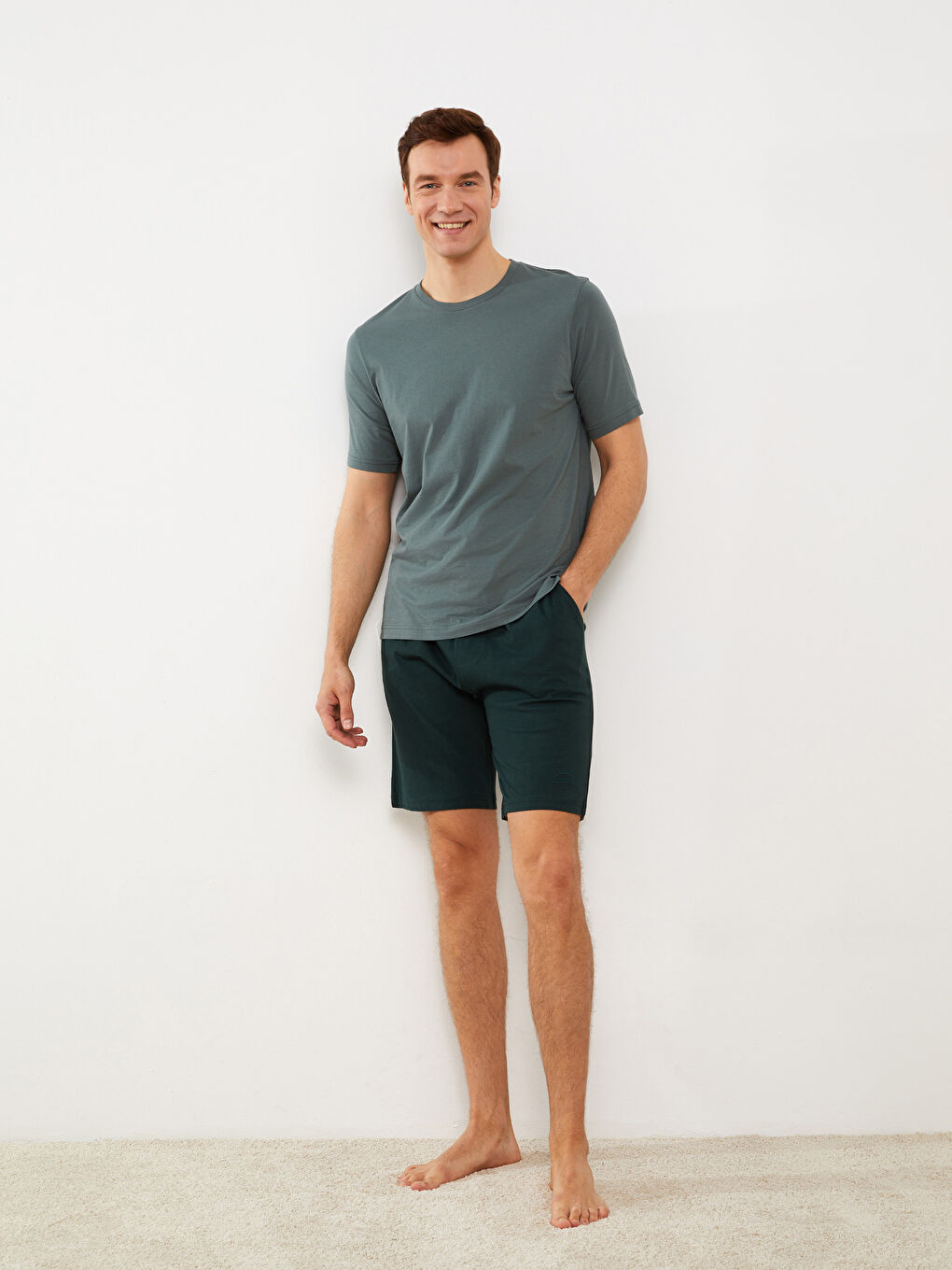 Yeşil Slim Fit Erkek Pijama Alt Şort