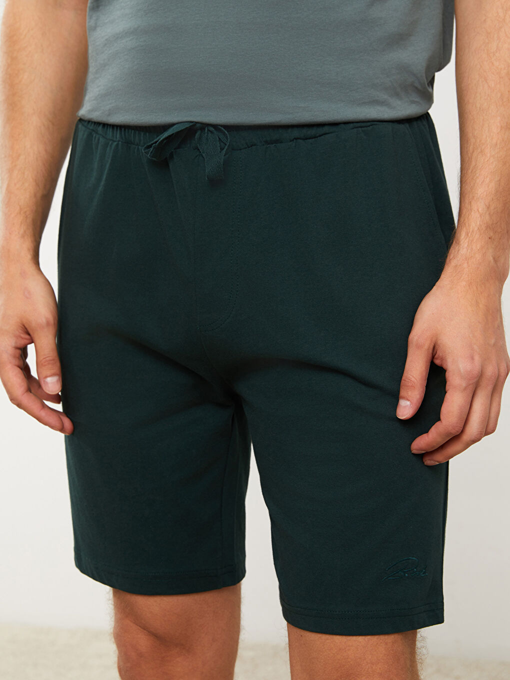 Yeşil Slim Fit Erkek Pijama Alt Şort-2