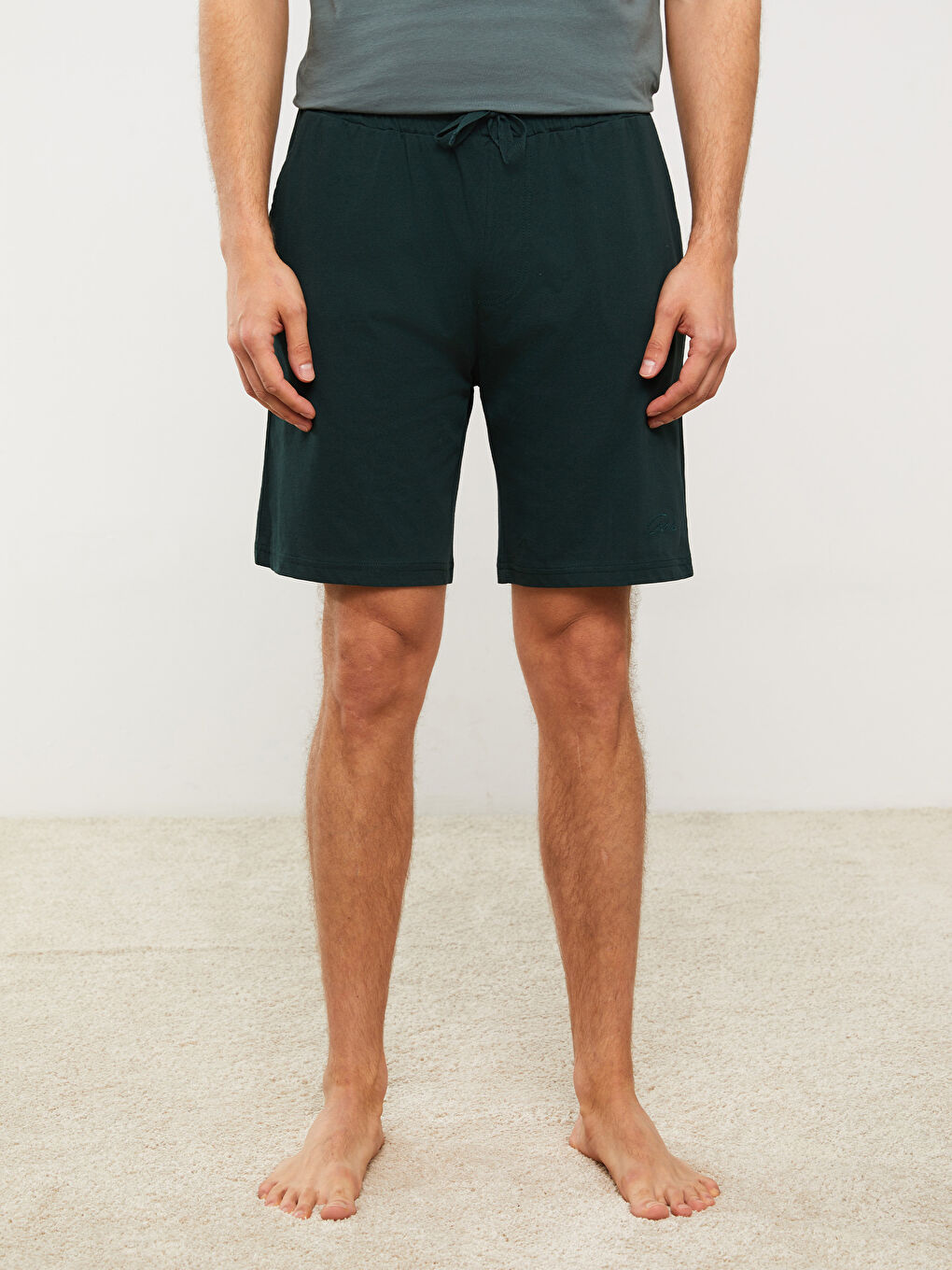 Yeşil Slim Fit Erkek Pijama Alt Şort-3