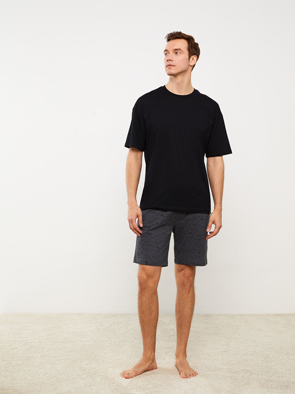 Antrasit Slim Fit Erkek Pijama Alt Şort-1