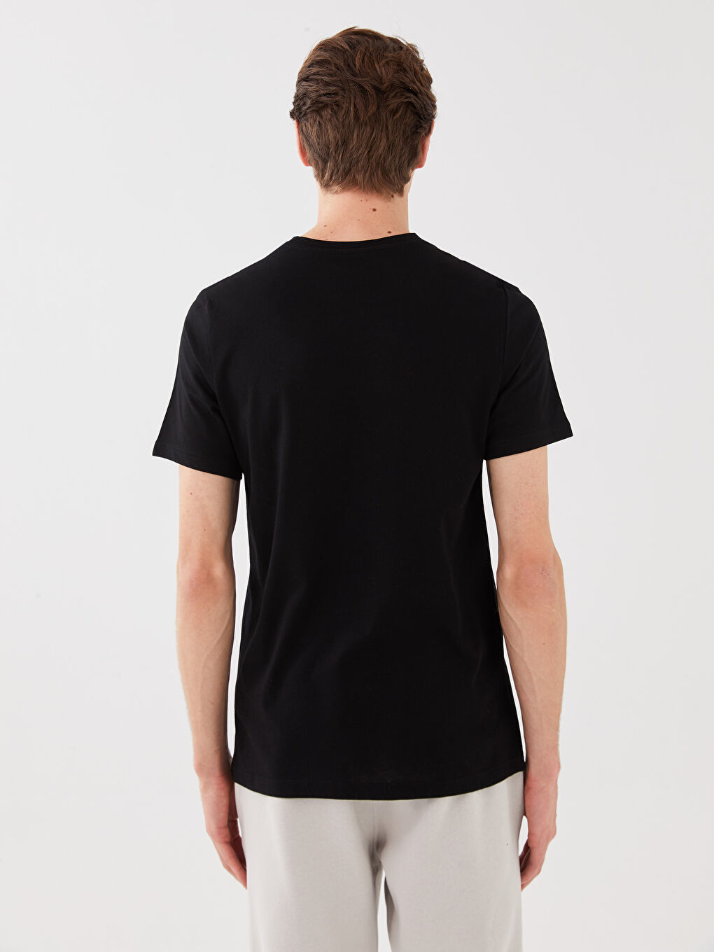 Siyah Bisiklet Yaka Kısa Kollu Baskılı Penye Erkek Tişört-4