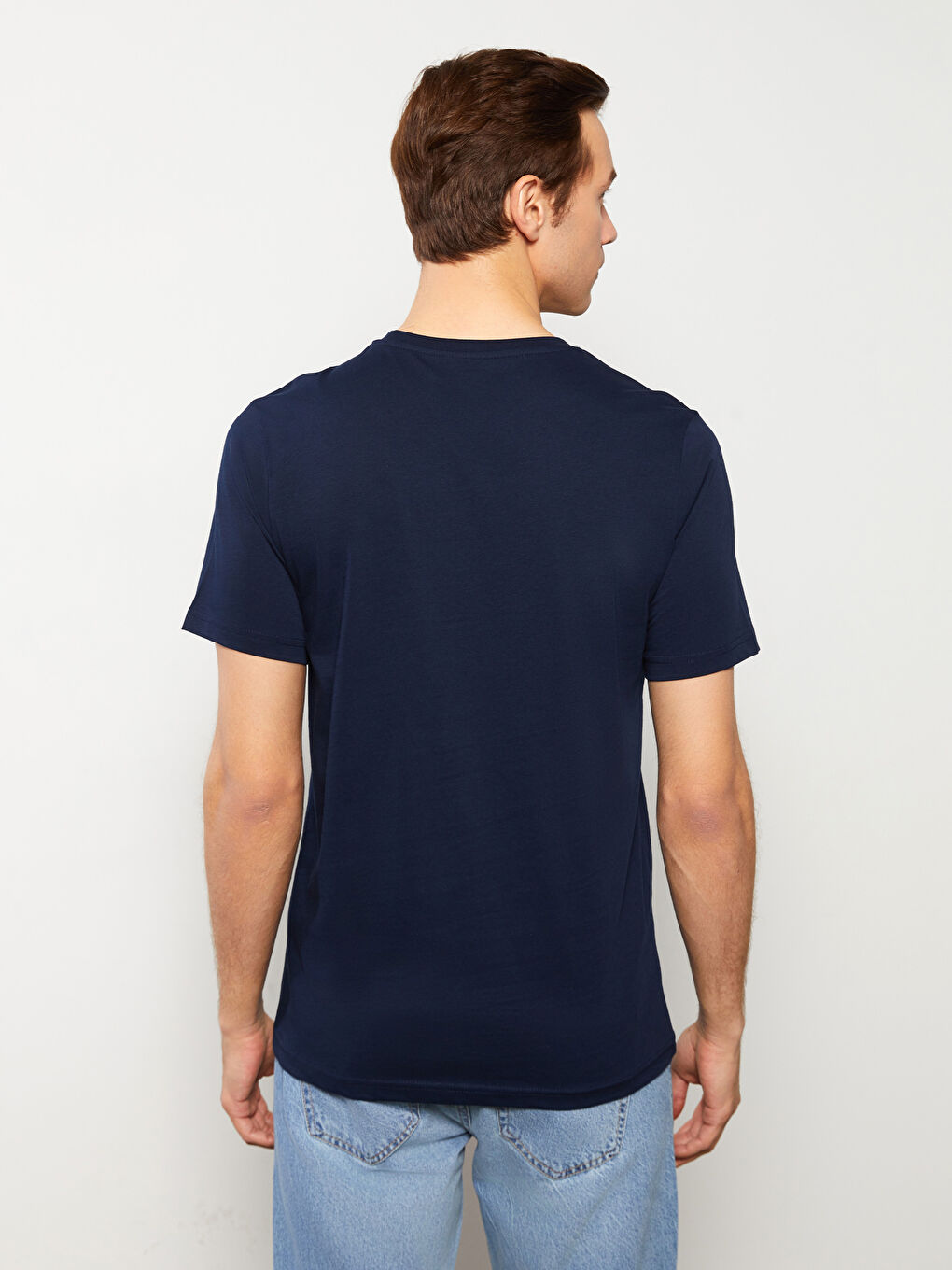 Lacivert Bisiklet Yaka Kısa Kollu Baskılı Erkek Tişört-4