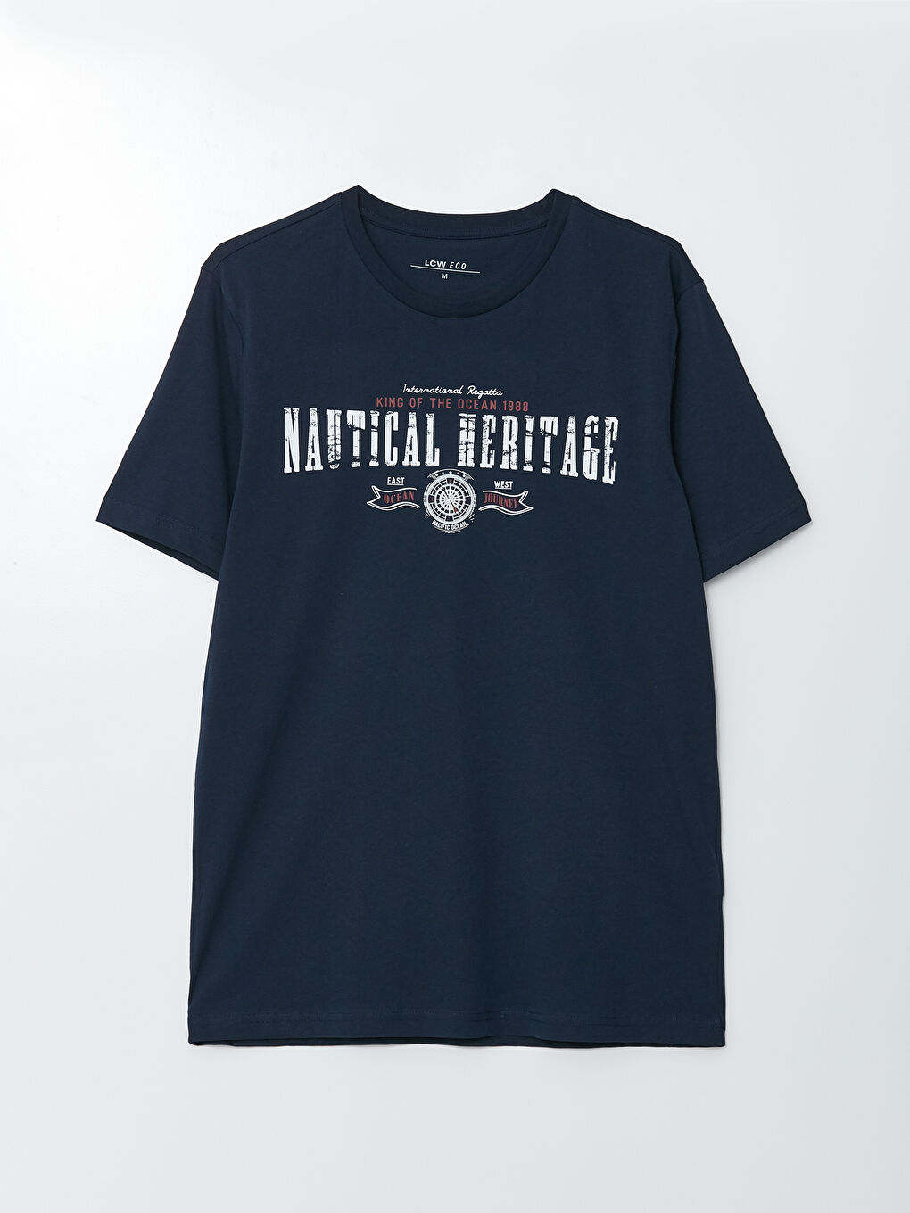 Lacivert Bisiklet Yaka Kısa Kollu Baskılı Erkek Tişört-5