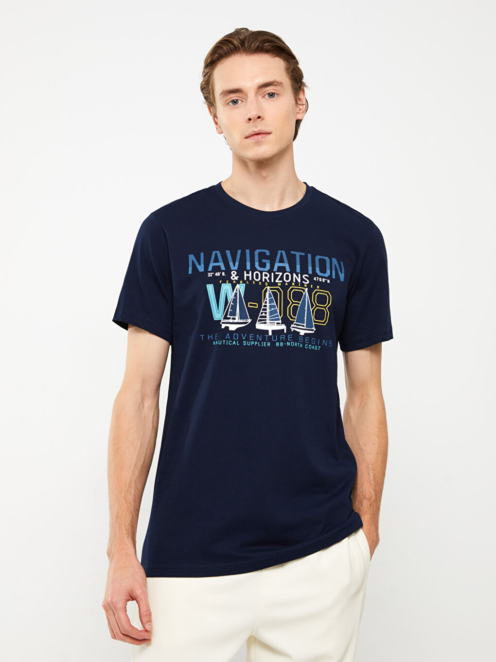 Crew Neck Short Sleeve Printed Combed Cotton Men's T-shirt -S3BA16Z8-Q9E
