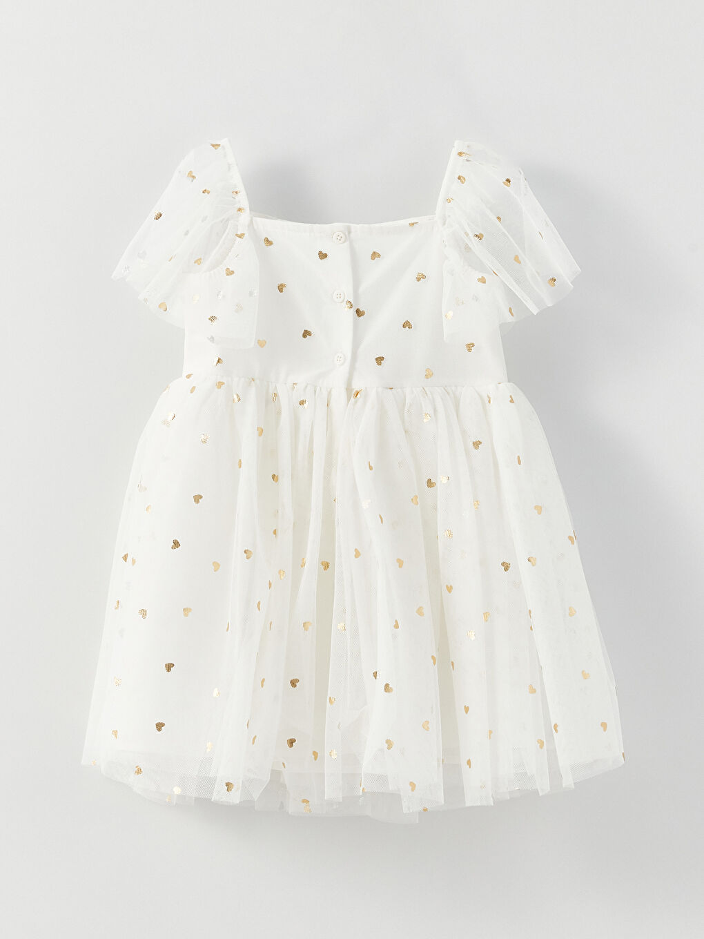 Rochie Fetiță cu Guler Pătrat, Mânecă Scurtă, Imprimată, cu Fustă din Tul-5