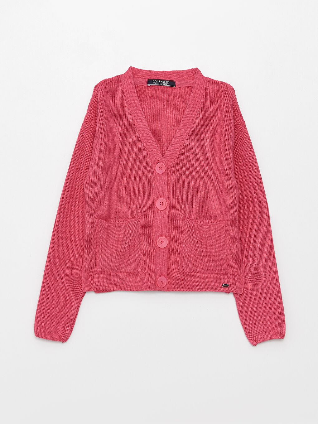 Pembe V Yaka Basic Uzun Kollu Kız Çocuk Triko Hırka