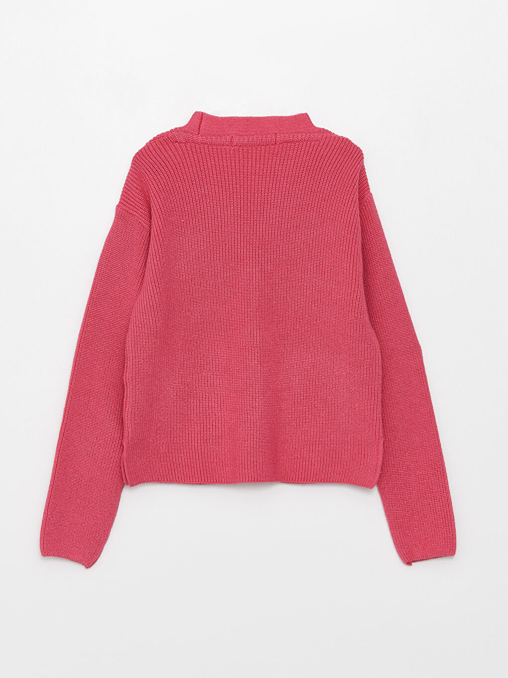 Pembe V Yaka Basic Uzun Kollu Kız Çocuk Triko Hırka-1