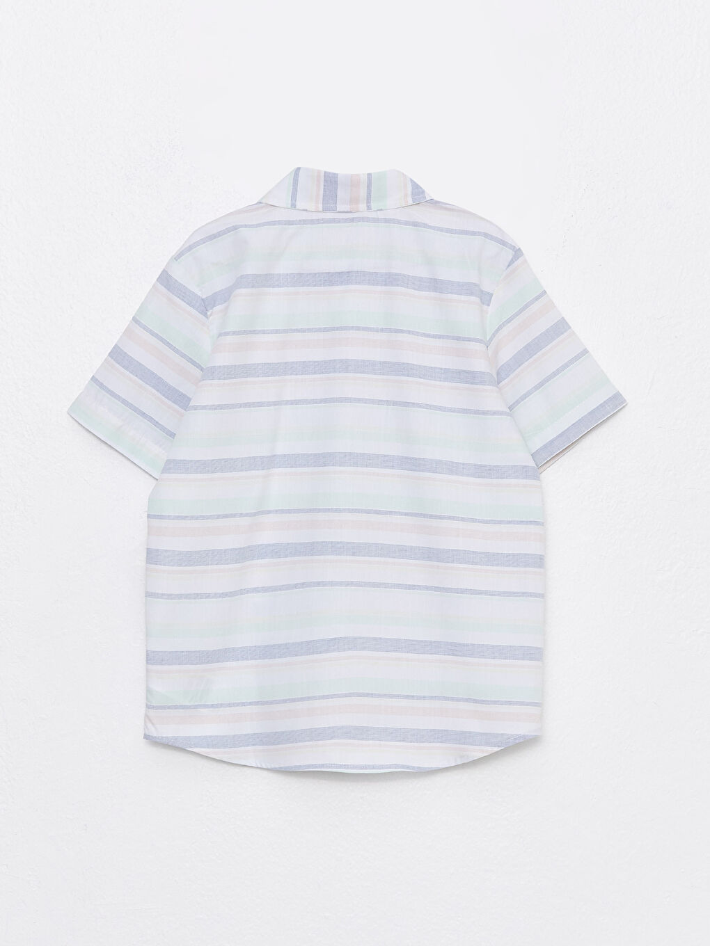 Beyaz Çizgili Kısa Kollu Erkek Çocuk Gömlek-1