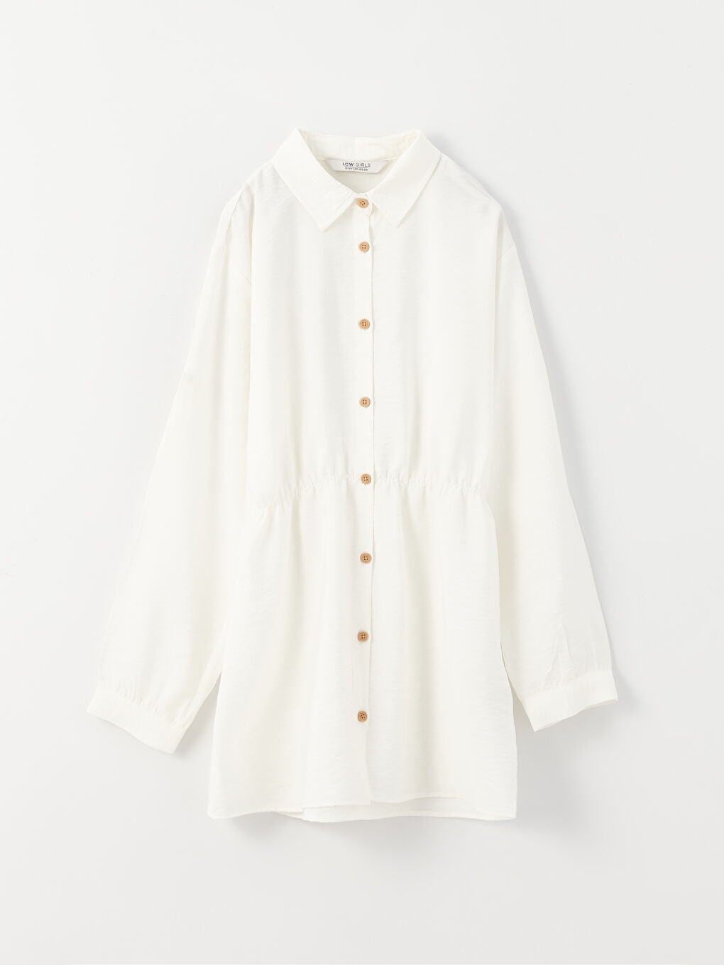 Ekru Gömlek Yaka Basic Uzun Kollu Kız Çocuk Tunik