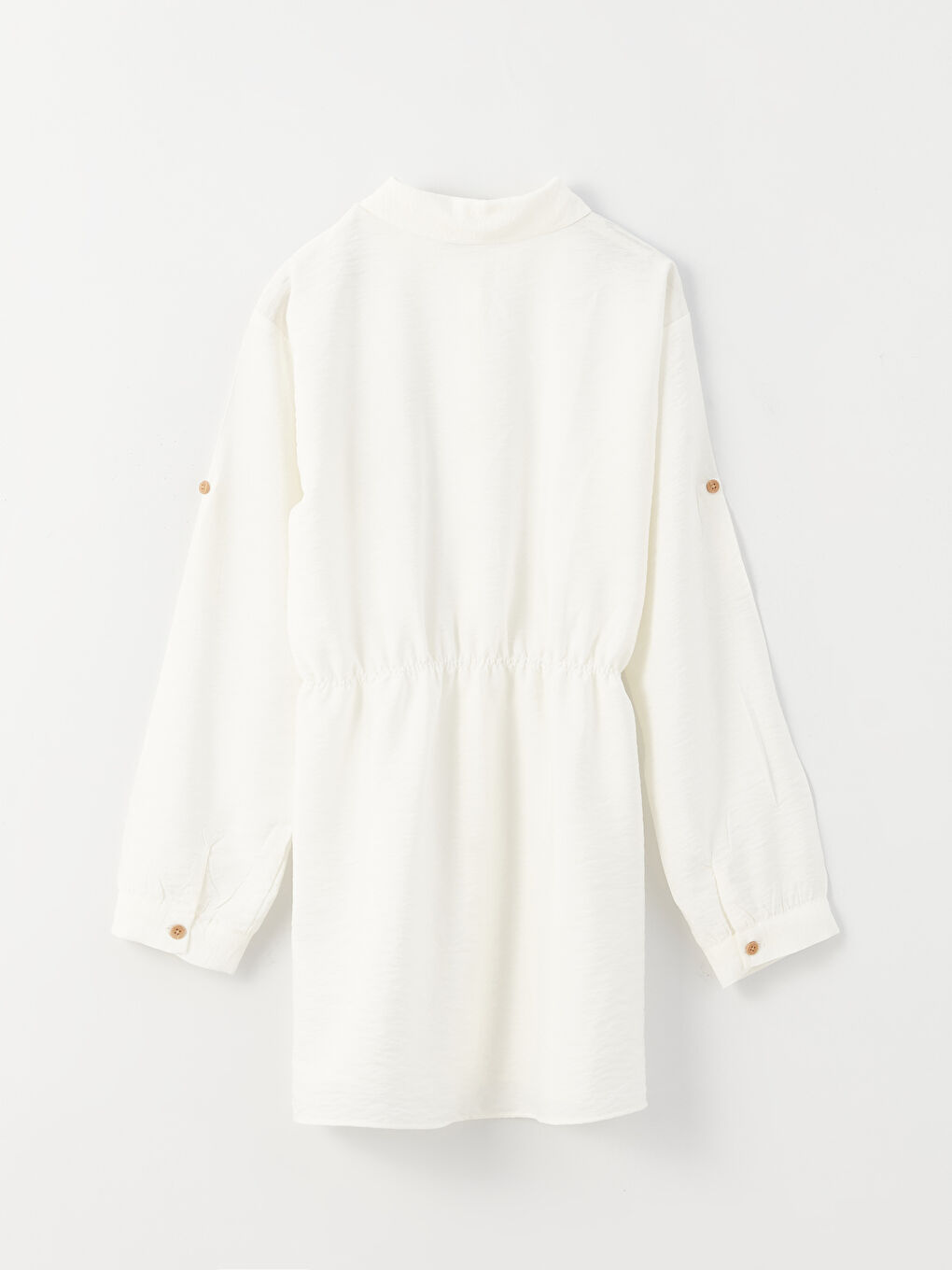 Ekru Gömlek Yaka Basic Uzun Kollu Kız Çocuk Tunik-1