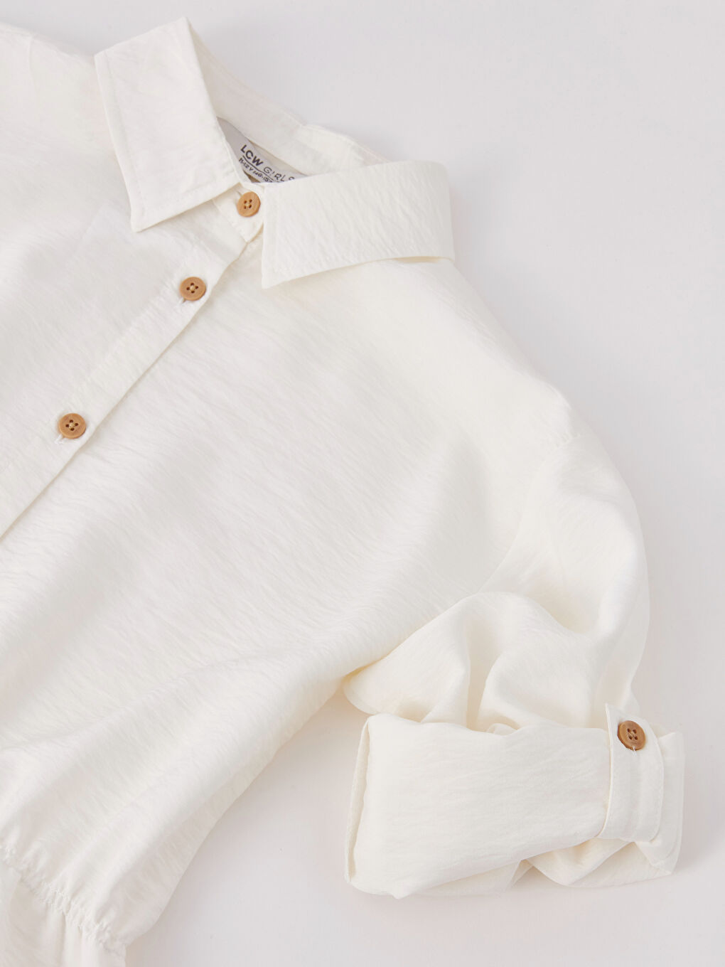 Ekru Gömlek Yaka Basic Uzun Kollu Kız Çocuk Tunik-2