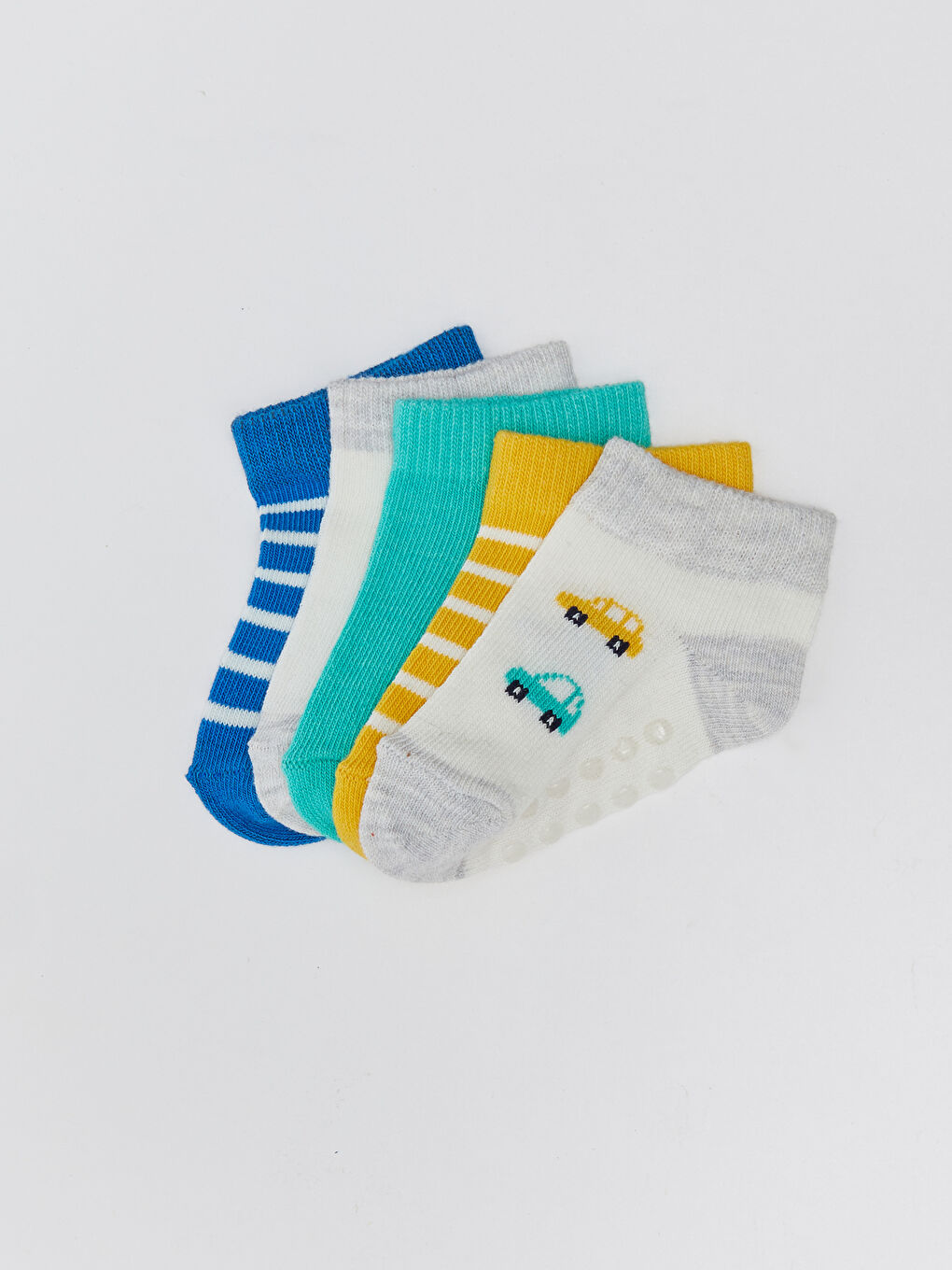 Beyaz Desenli Erkek Bebek Patik Çorap 5'li-2