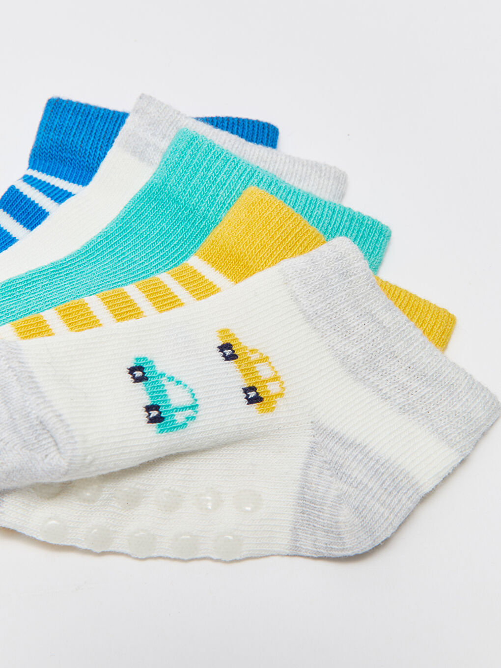 Beyaz Desenli Erkek Bebek Patik Çorap 5'li-3