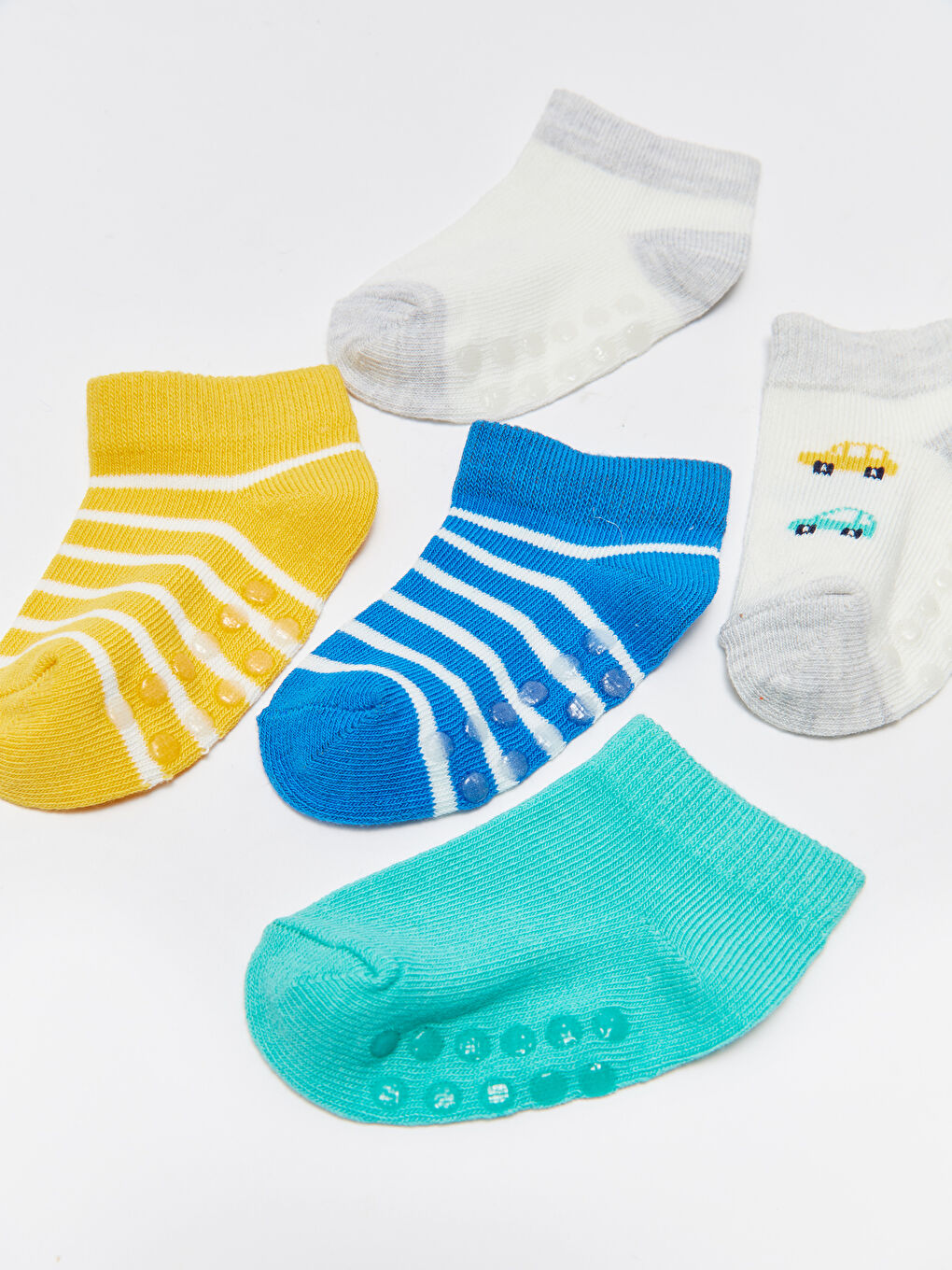 Beyaz Desenli Erkek Bebek Patik Çorap 5'li-4