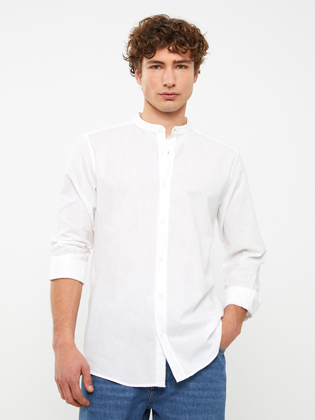 Regular Fit Long Sleeve Linen Blend Men's Shirt-1