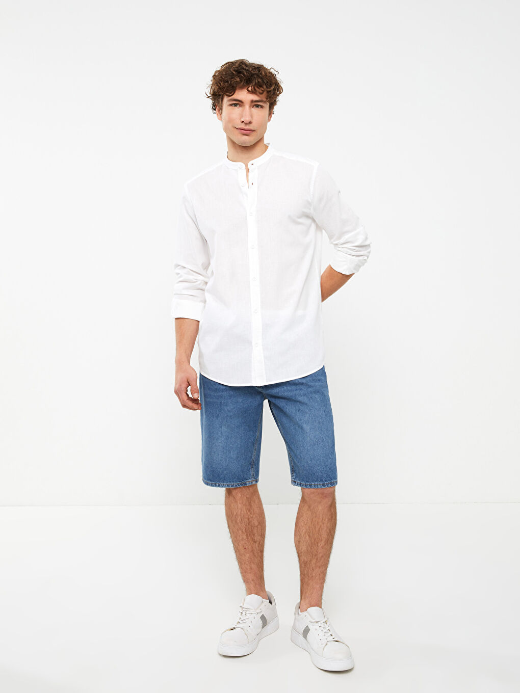 Regular Fit Long Sleeve Linen Blend Men's Shirt-2