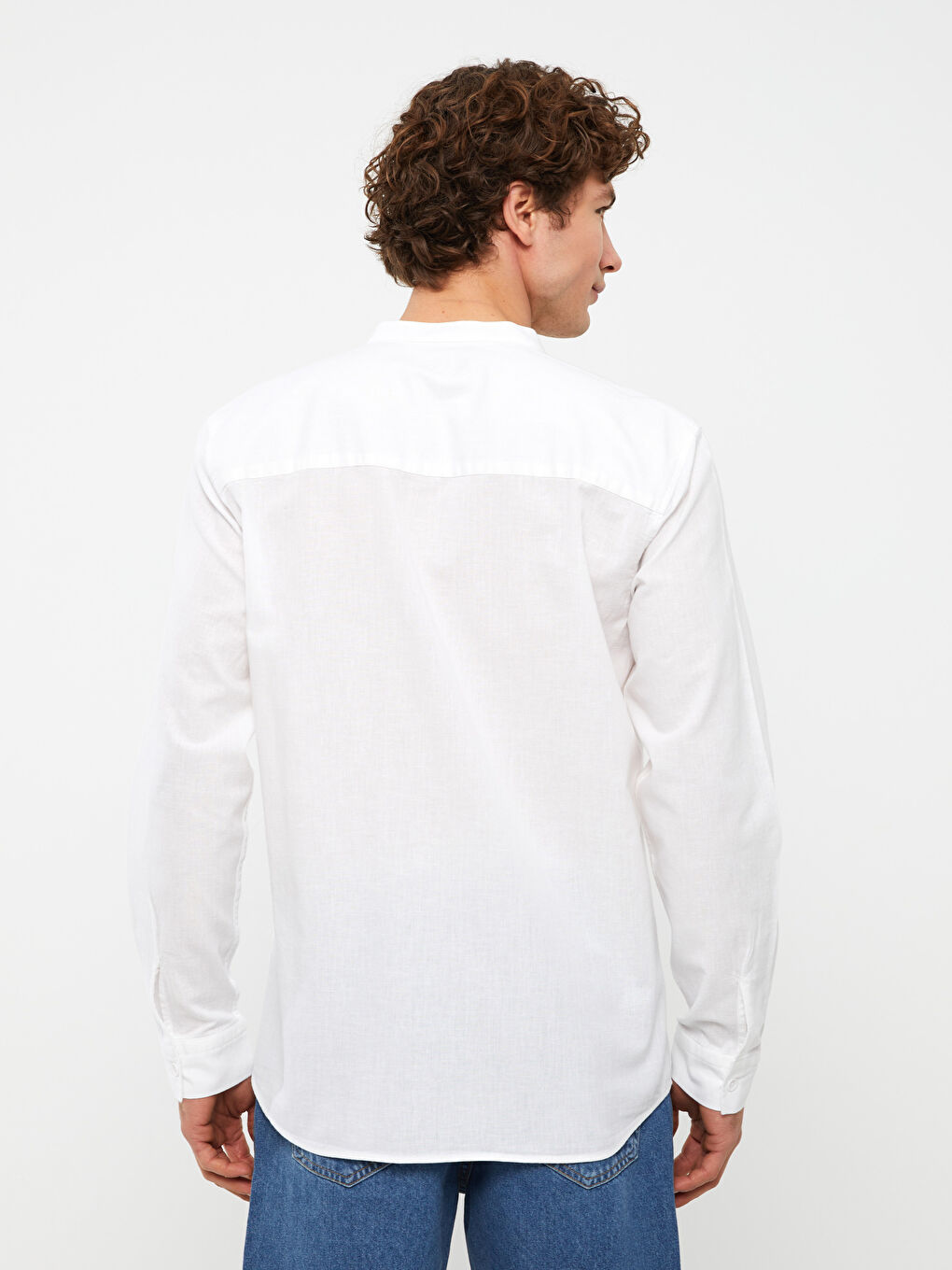 Regular Fit Long Sleeve Linen Blend Men's Shirt-4