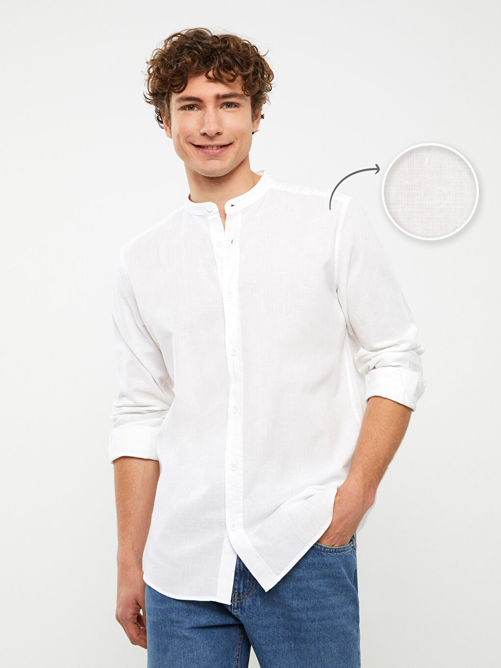 Regular Fit Long Sleeve Linen Blend Men's Shirt