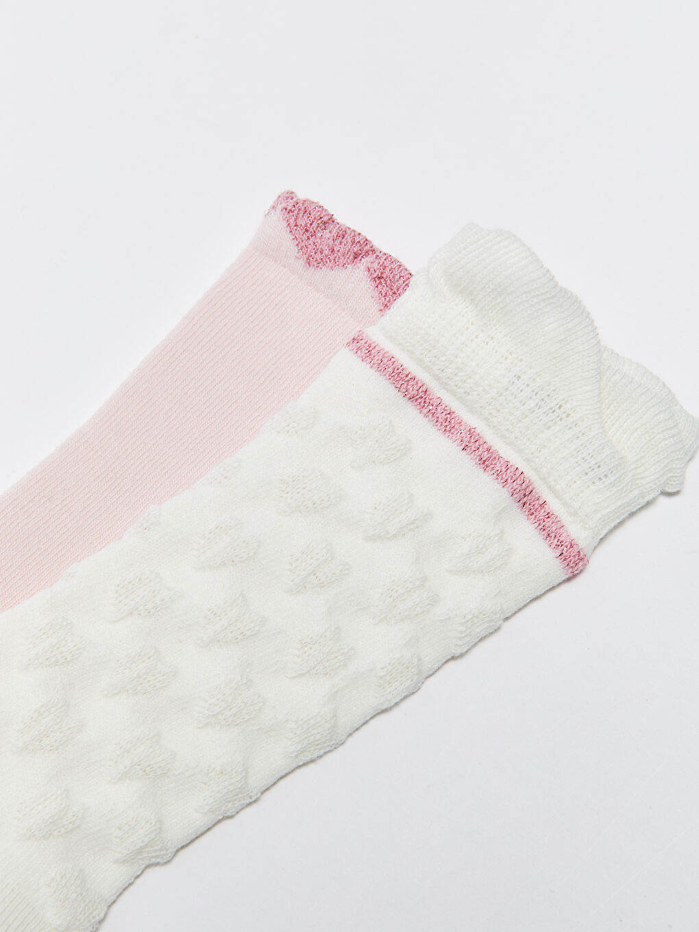 Pembe Kendinden Desenli Kız Bebek Diz Altı Çorap 2'li-2