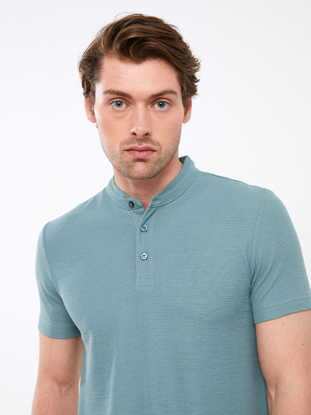 Yeşil Hakim Yaka Kısa Kollu Erkek Tişört-1