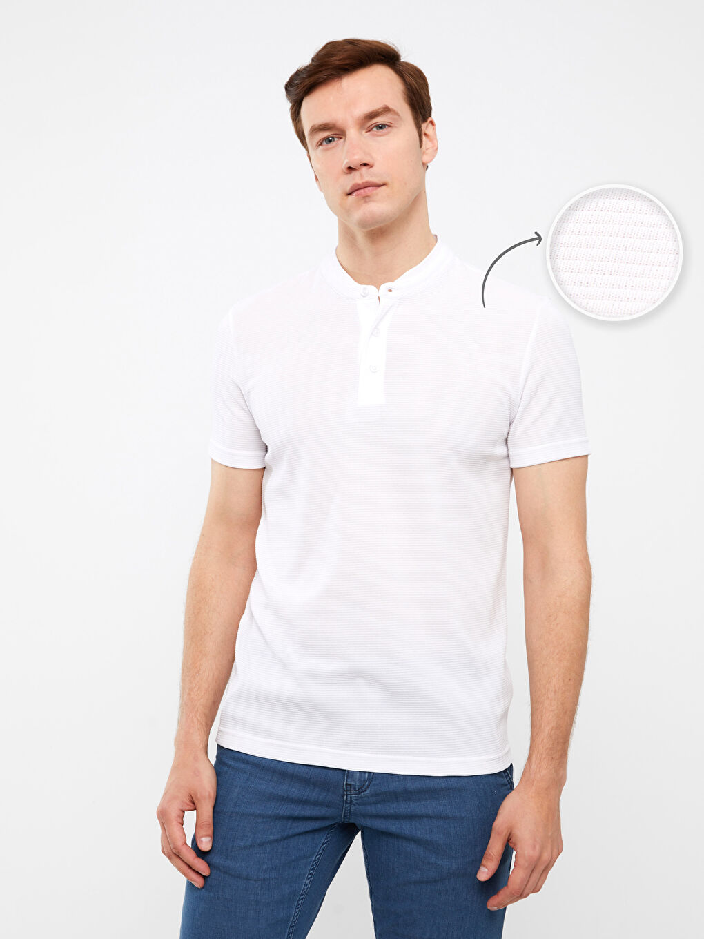 T-shirt à Manches Courtes avec Col Mao pour Hommes