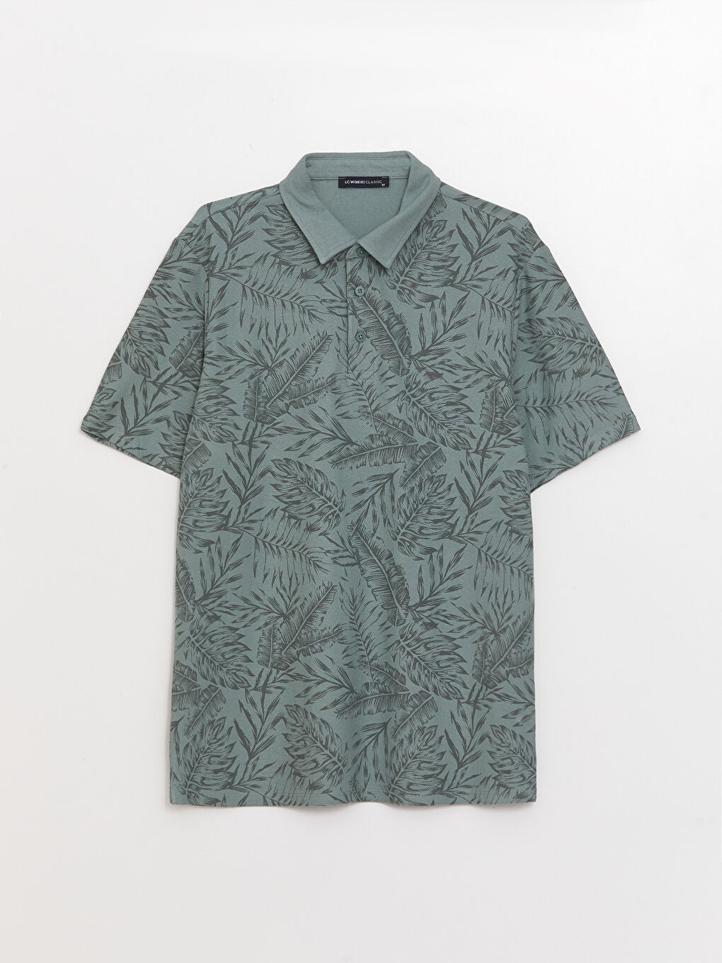 Yeşil Polo Yaka Kısa Kollu Desenli Erkek Tişört-5