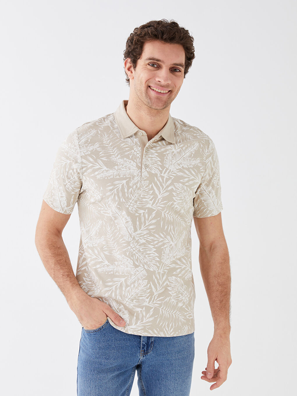 Polo Neck Short Sleeve Patterned Men's T-Shirt