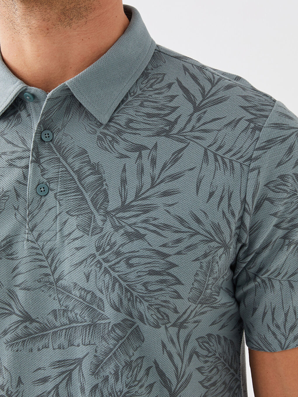 Yeşil Polo Yaka Kısa Kollu Desenli Erkek Tişört-3