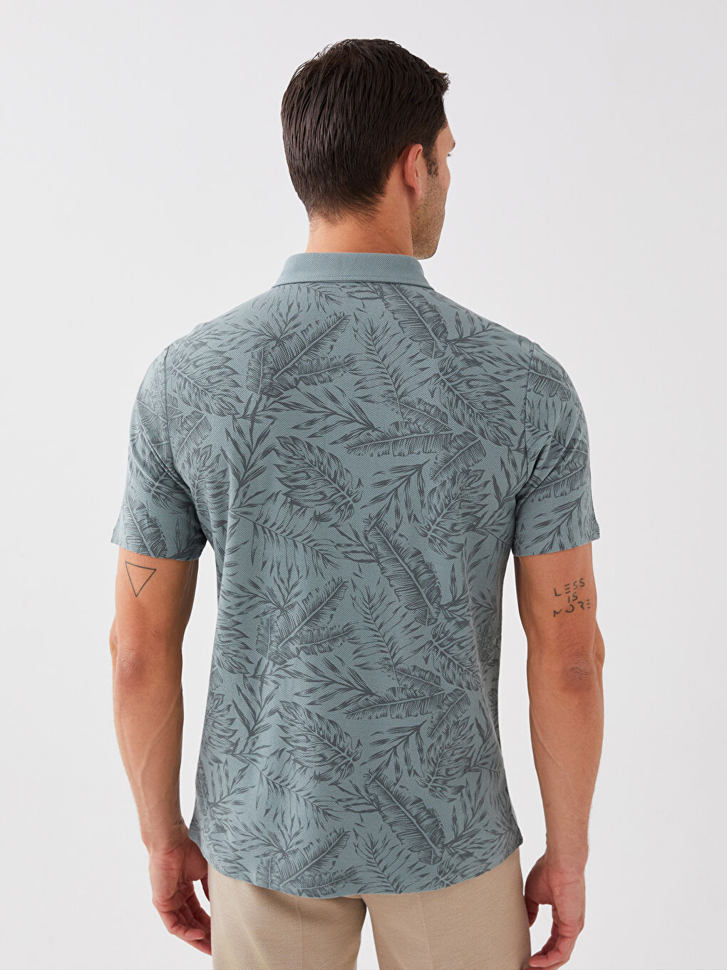 Yeşil Polo Yaka Kısa Kollu Desenli Erkek Tişört-4