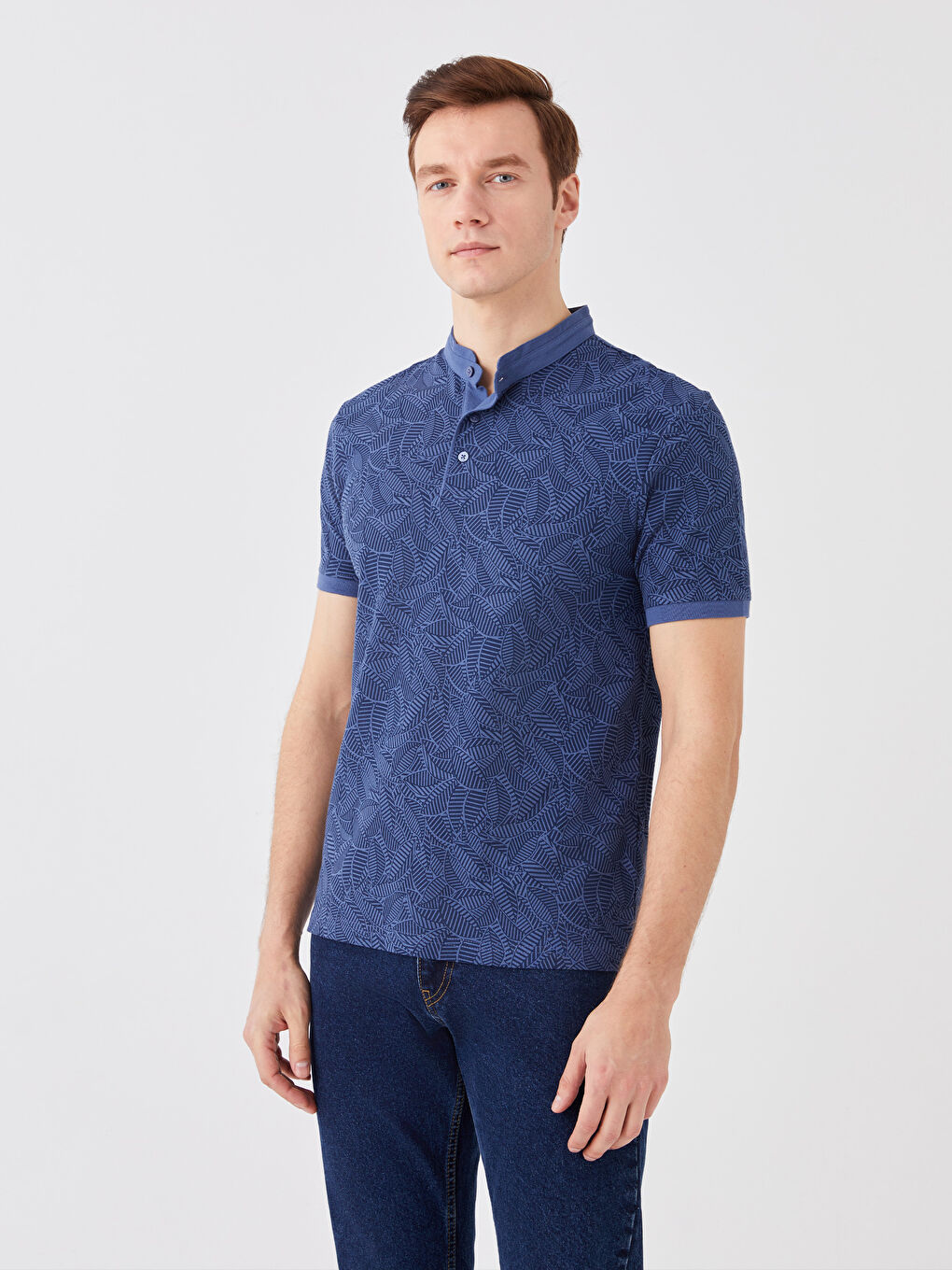 İndigo Hakim Yaka Kısa Kollu Desenli Pike Erkek Tişört