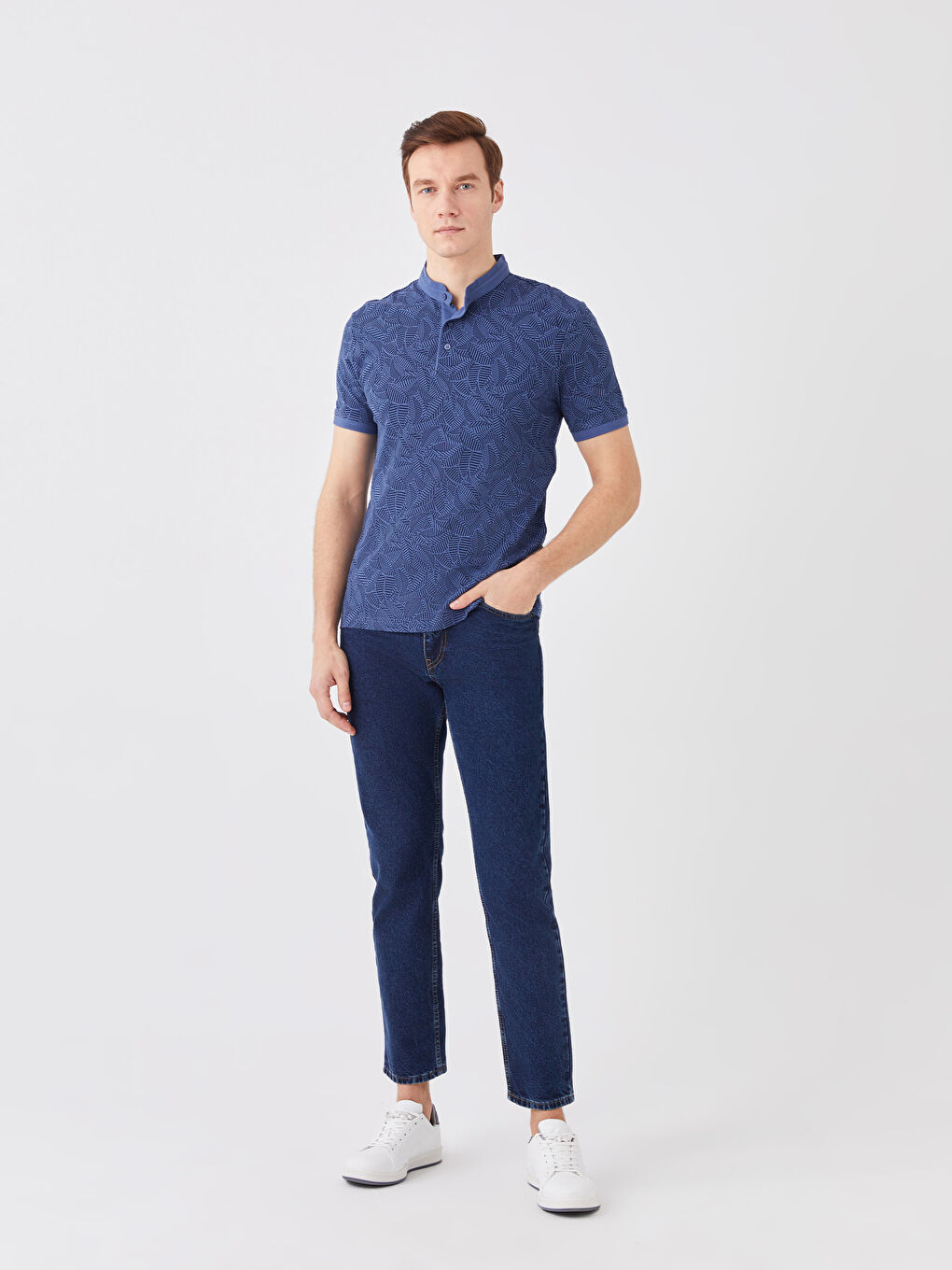 İndigo Hakim Yaka Kısa Kollu Desenli Pike Erkek Tişört-2