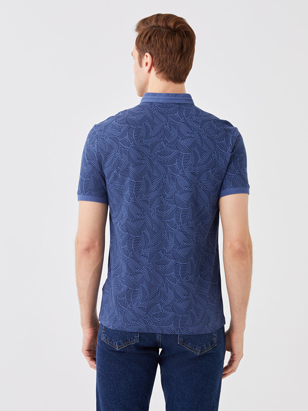 İndigo Hakim Yaka Kısa Kollu Desenli Pike Erkek Tişört-4