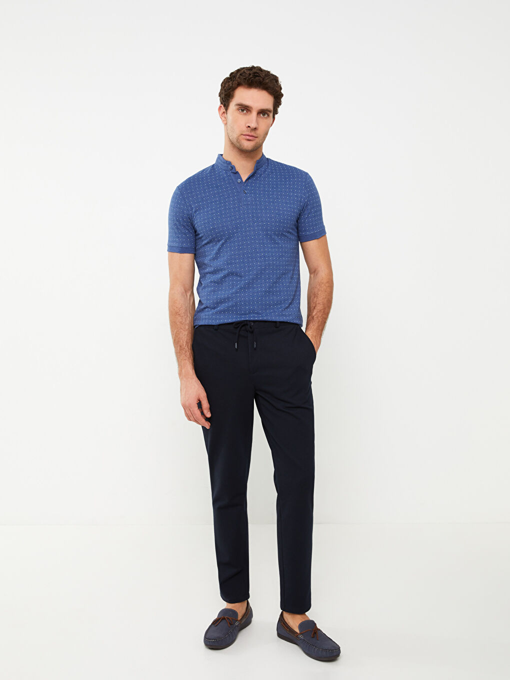 Grandad Collar Short Sleeve Patterned Pique Men's T-Shirt-2