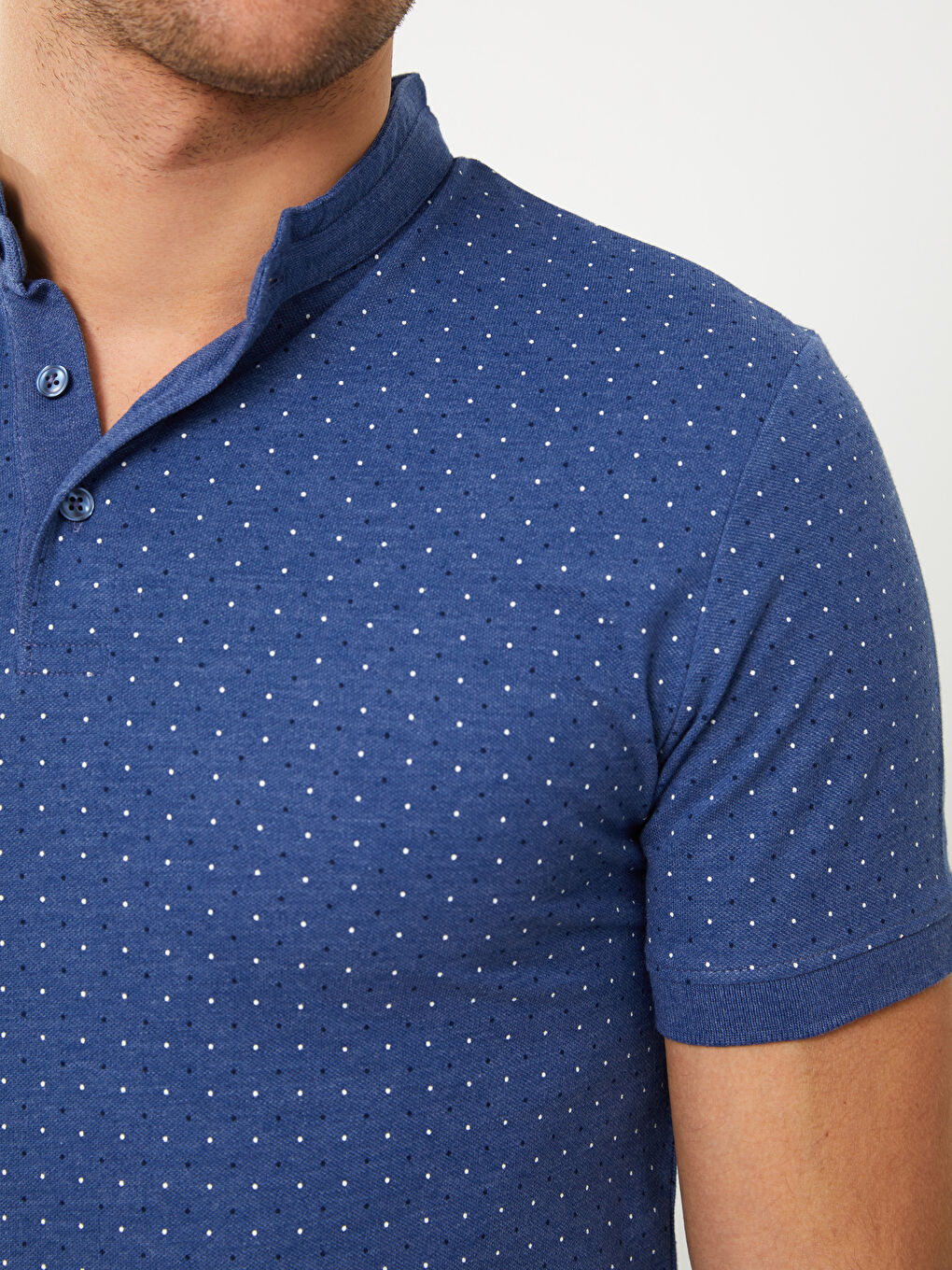 Grandad Collar Short Sleeve Patterned Pique Men's T-Shirt-3