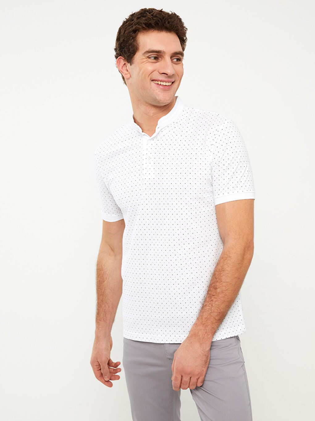 Grandad Collar Short Sleeve Patterned Pique Men's T-Shirt-1