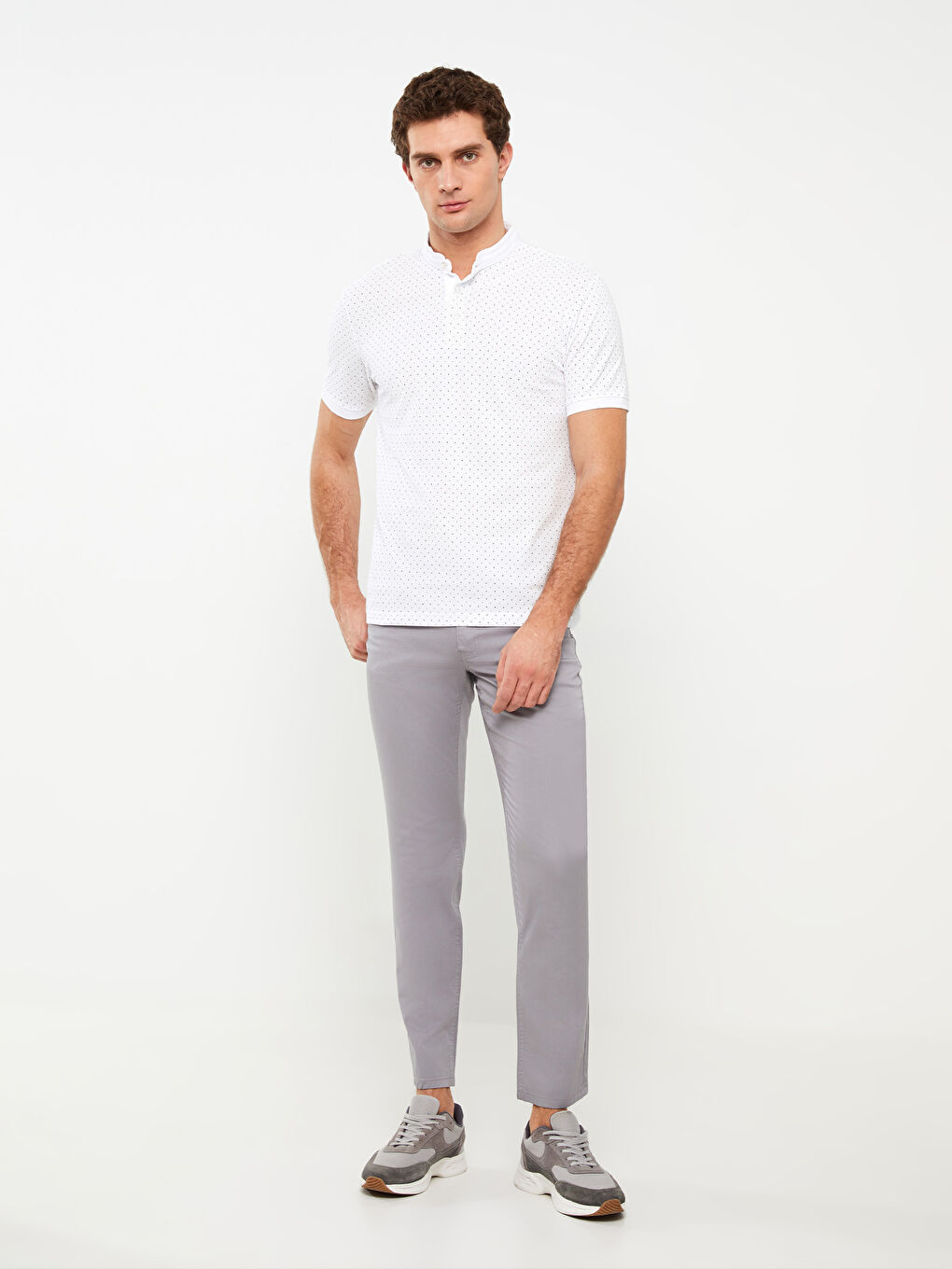 Grandad Collar Short Sleeve Patterned Pique Men's T-Shirt-2