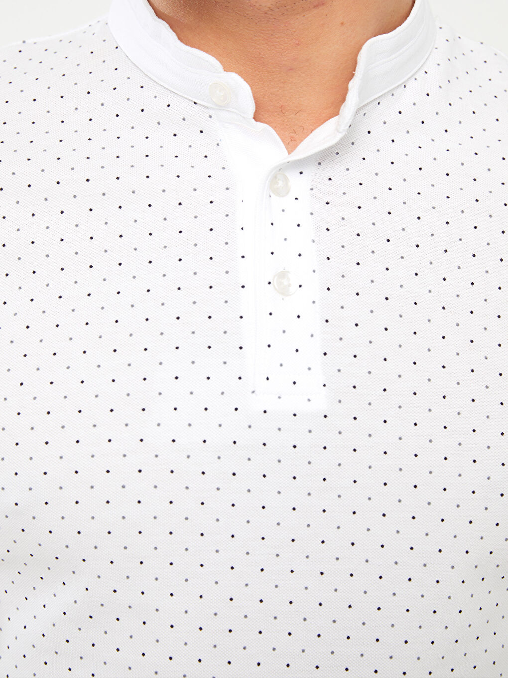 Grandad Collar Short Sleeve Patterned Pique Men's T-Shirt-3