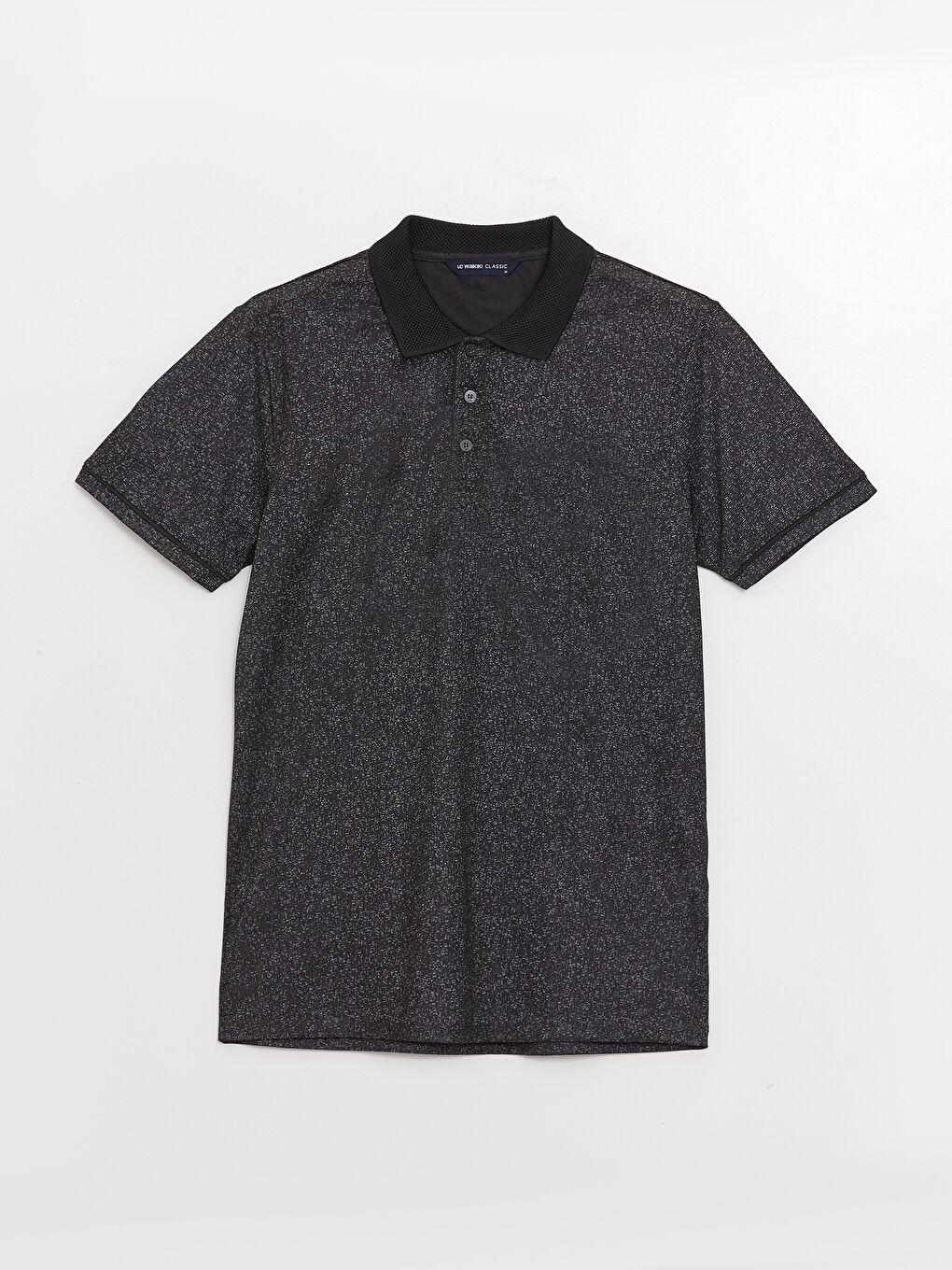 Siyah Polo Yaka Kısa Kollu Desenli Penye Erkek Tişört-5