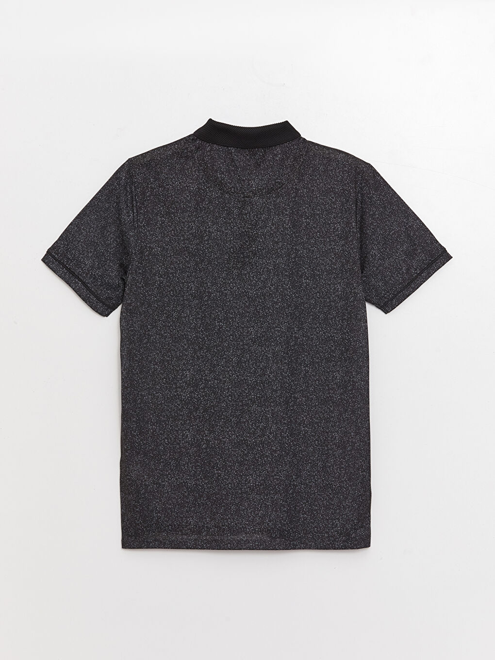 Siyah Polo Yaka Kısa Kollu Desenli Penye Erkek Tişört-6