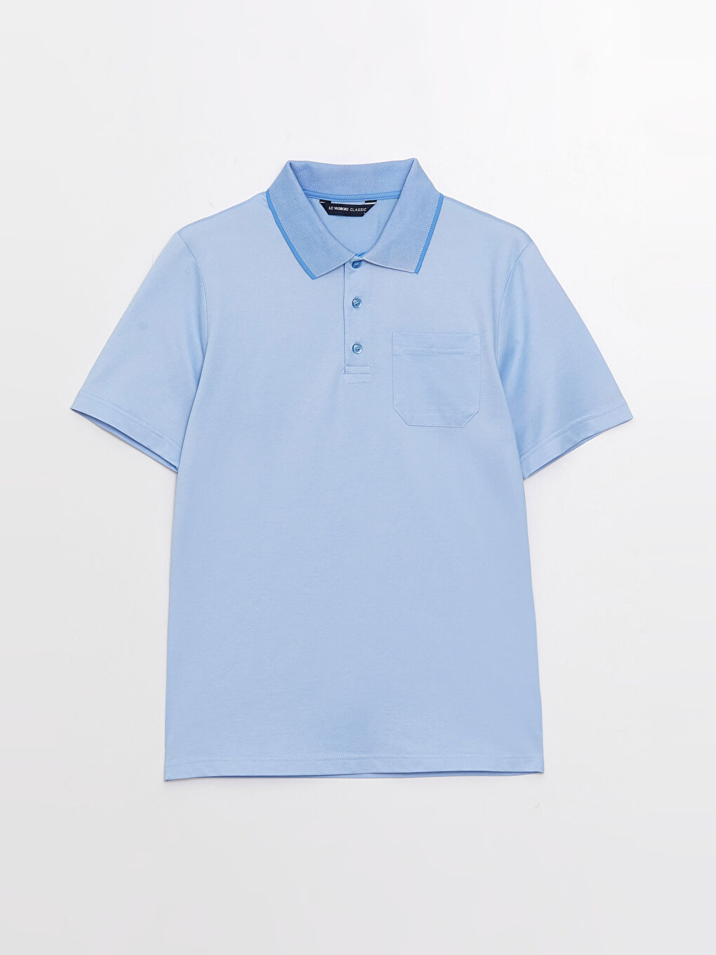 Mavi Merserize Polo Yaka Kısa Kollu Erkek Tişört-5