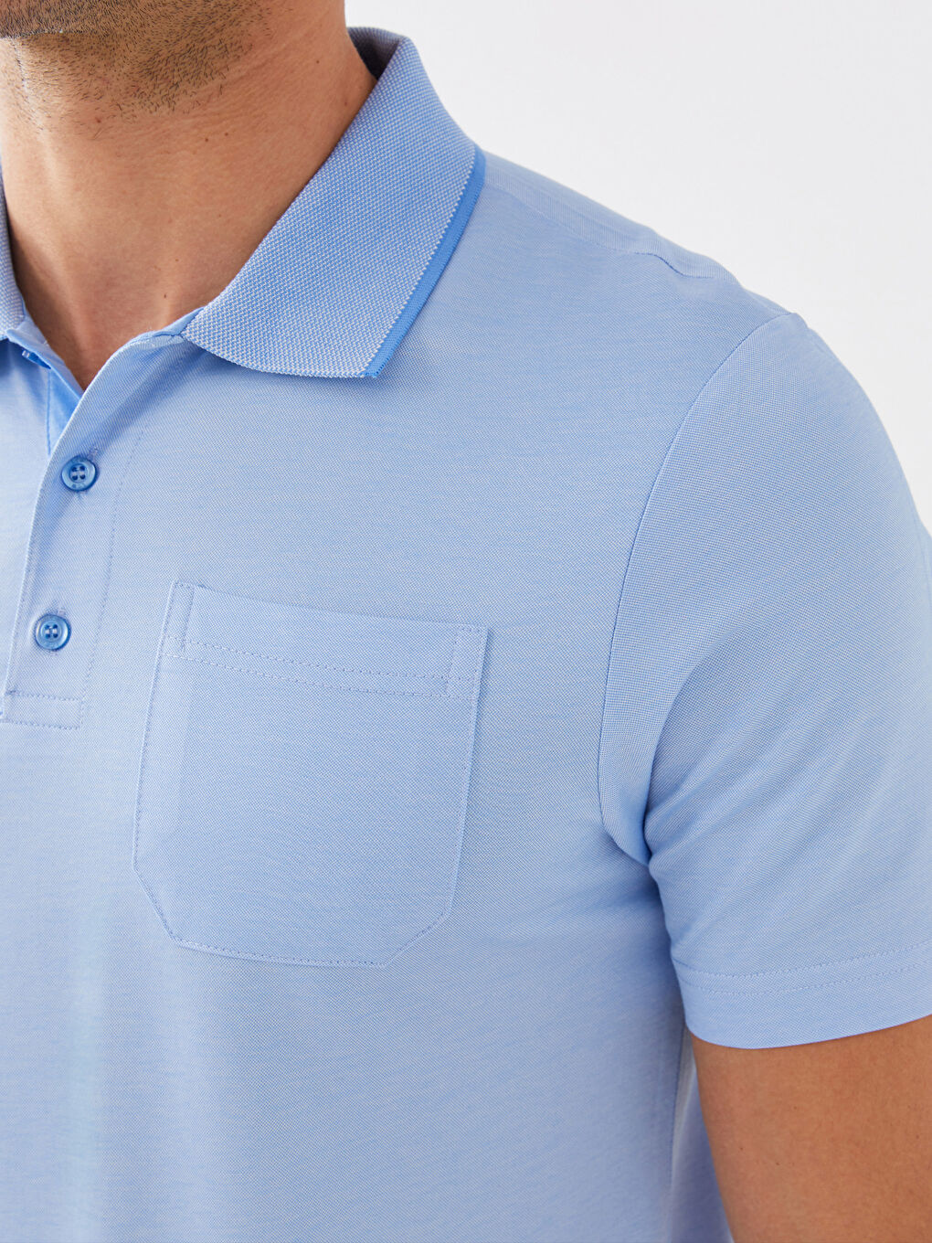 Mavi Merserize Polo Yaka Kısa Kollu Erkek Tişört-3